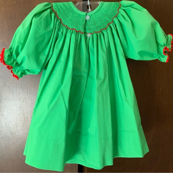 Pleats and Stitches Hand Smocked Christmas Dress Size 3 mo - Picture 2 of 3